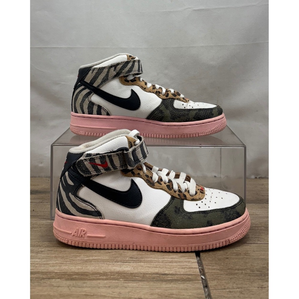 Nike Air Force 1 Mid GS DZ4841 100 White Zebra Leopard Print Pink Sole US 7